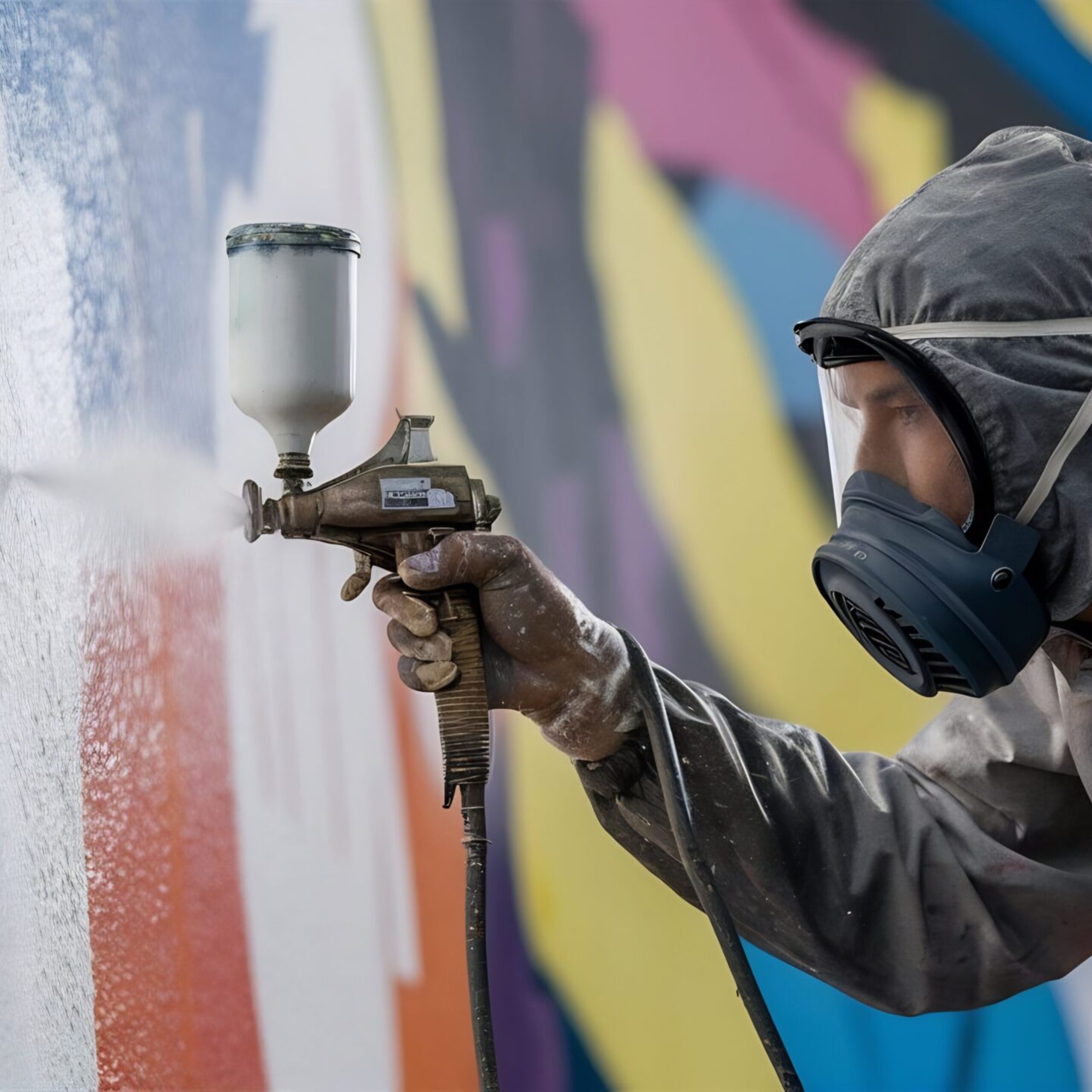 worker painting wall with spray gun white color 2 scaled